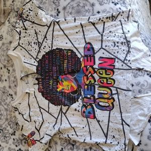 On Fire "Blessed Queen" Open Back Graffiti Tortured Tshirt Sz L EUC